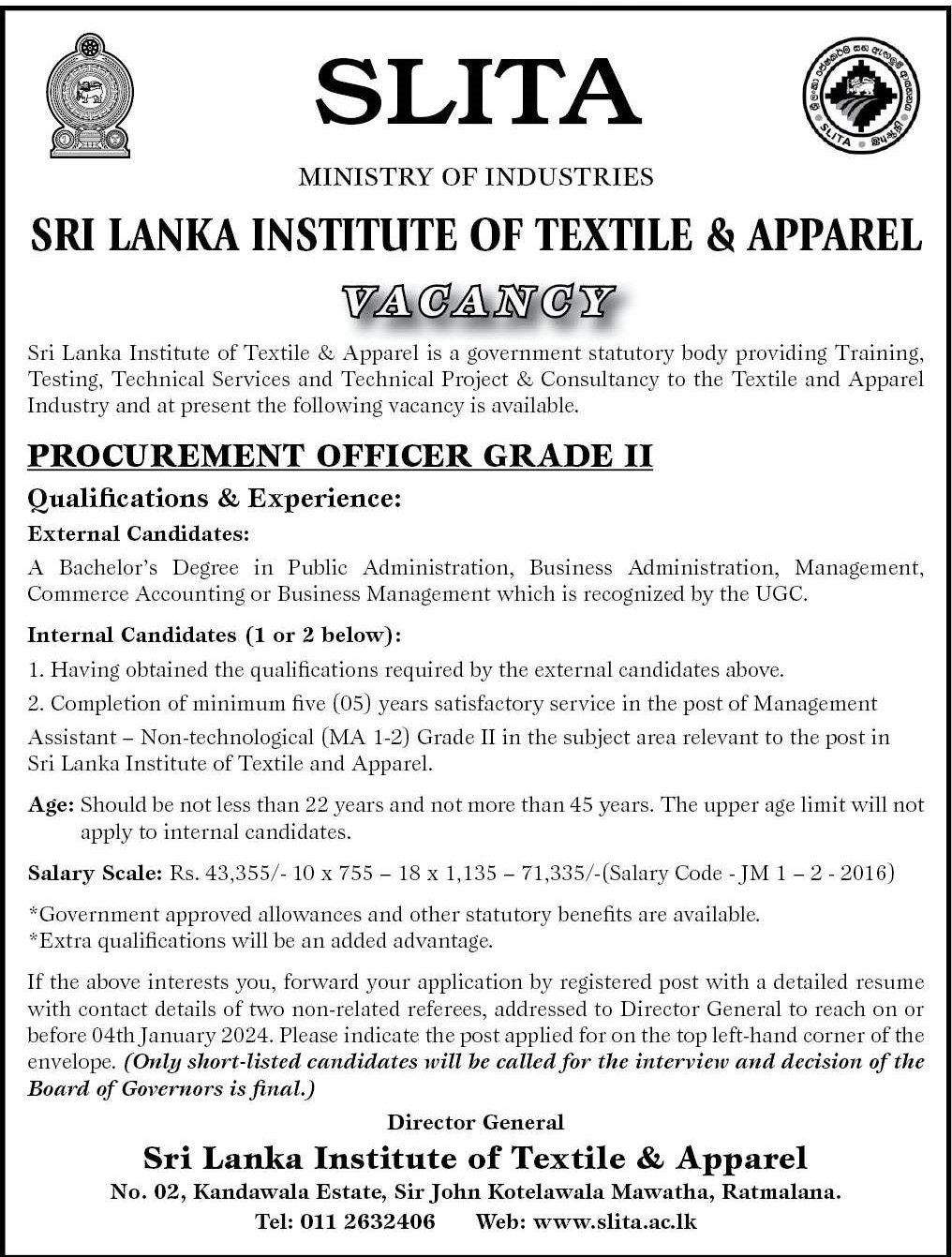 Procurement Officer - Sri Lanka Institute of textile & Apparel