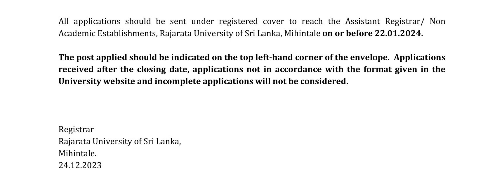 Medical Officer - Rajarata University of Sri Lanka