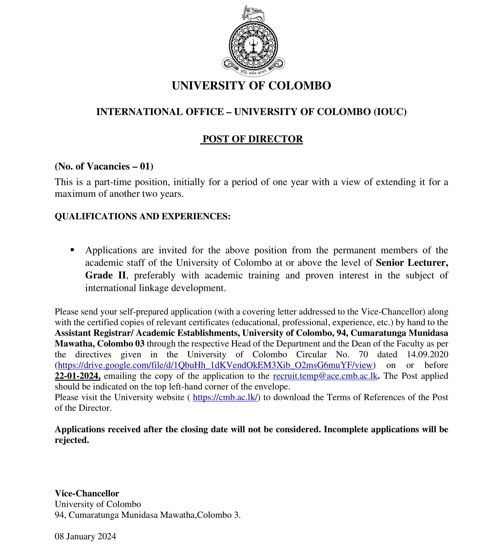 Director - University of Colombo