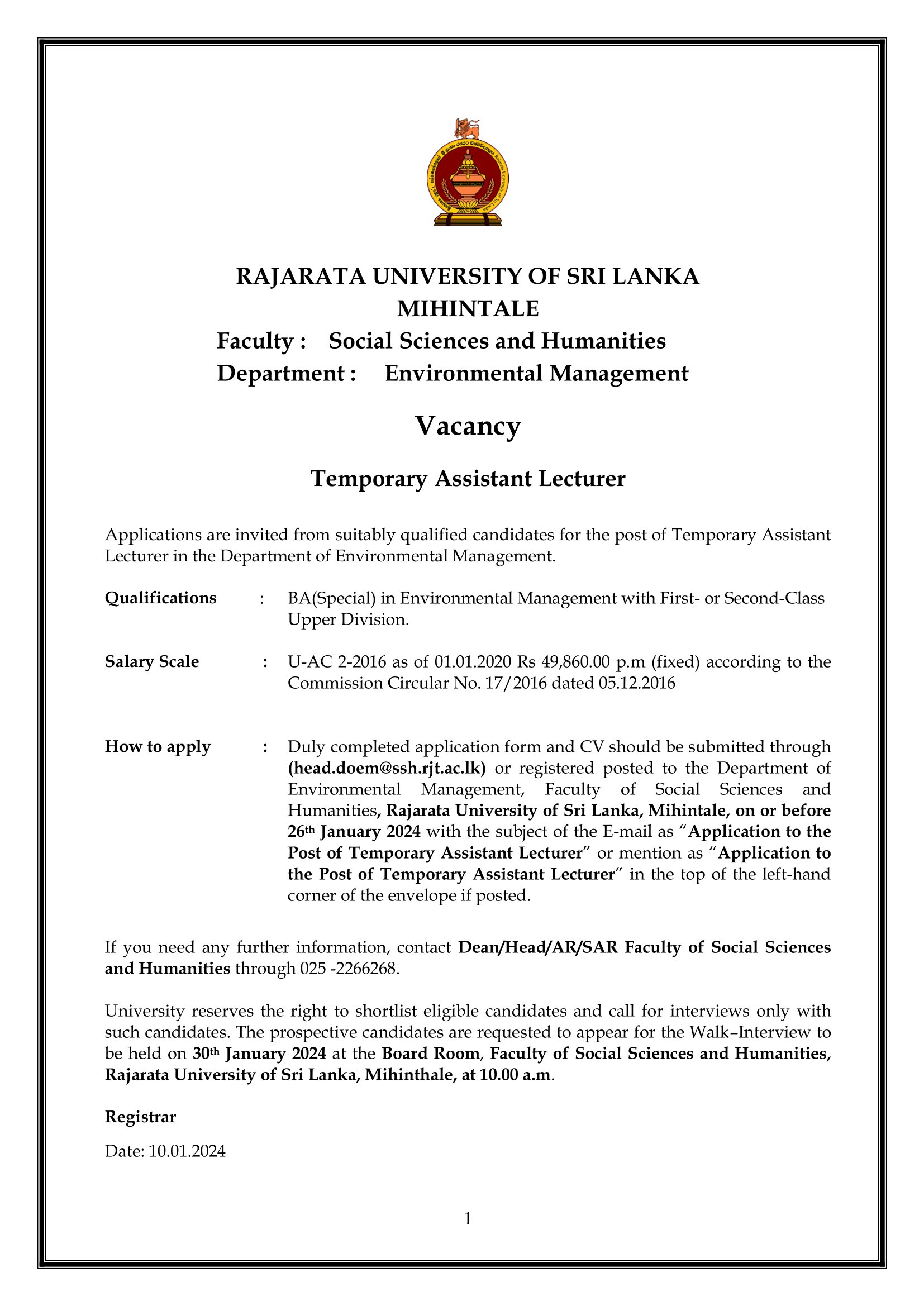 Assistant Lecturer - Rajarata University of Sri Lanka 