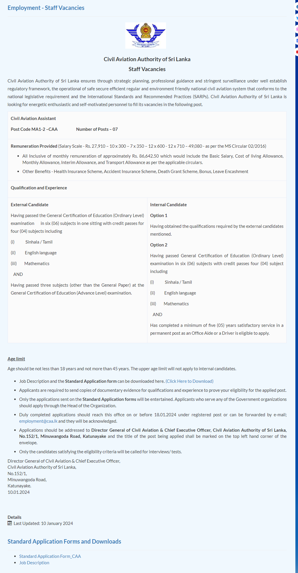 Civil Aviation Assistant - Civil Aviation Authority of Sri Lanka