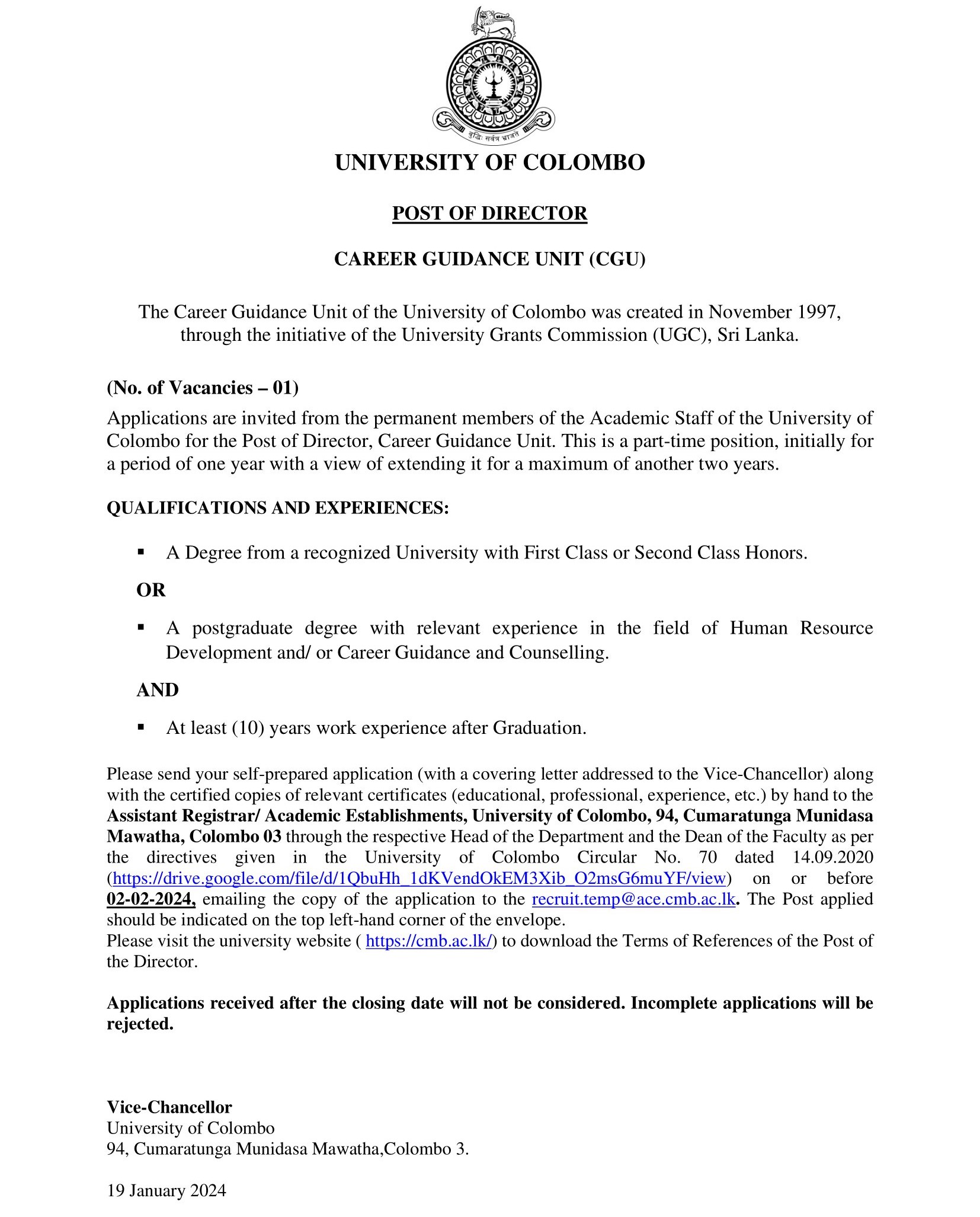 Director - University of Colombo