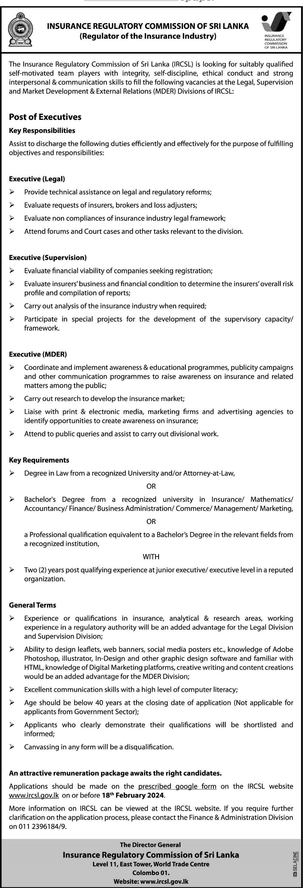 Executive - Insurance Regulatory Commission of Sri Lanka