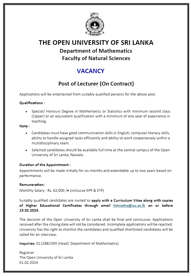 Lecturer - The Open University of Sri Lanka