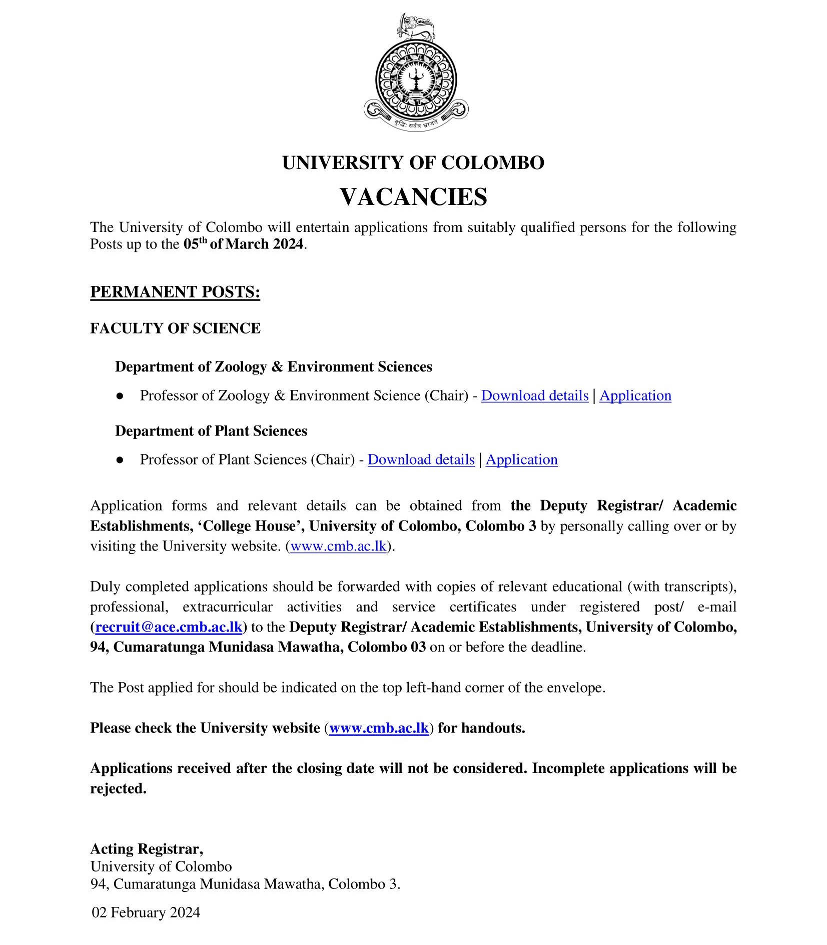 Professor - University of Colombo