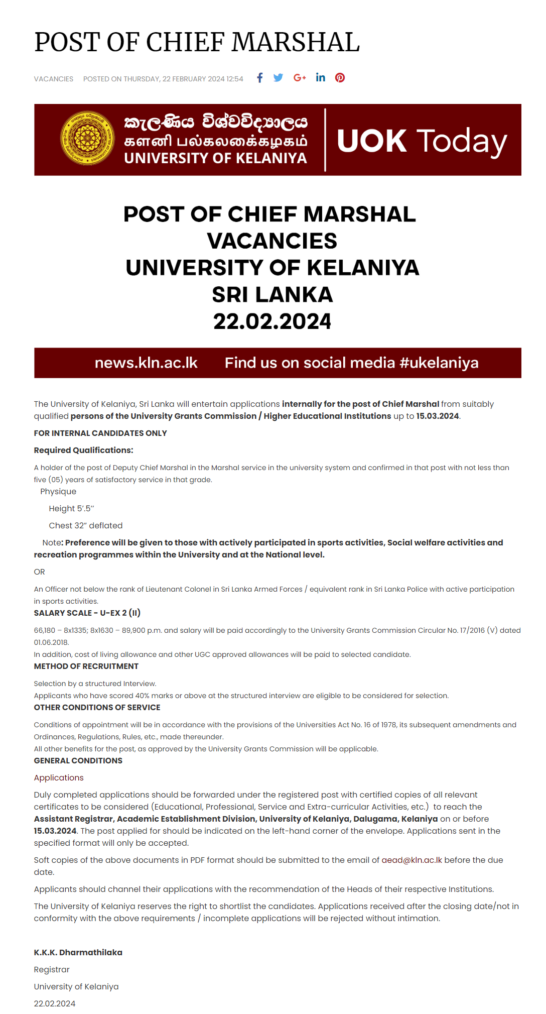 Chief Marshal - University of Kelaniya