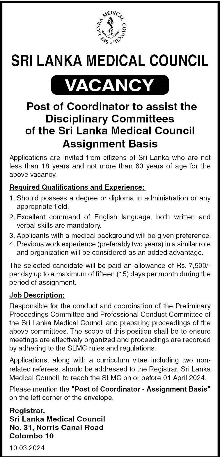 Coordinator - Sri Lanka Medical Council