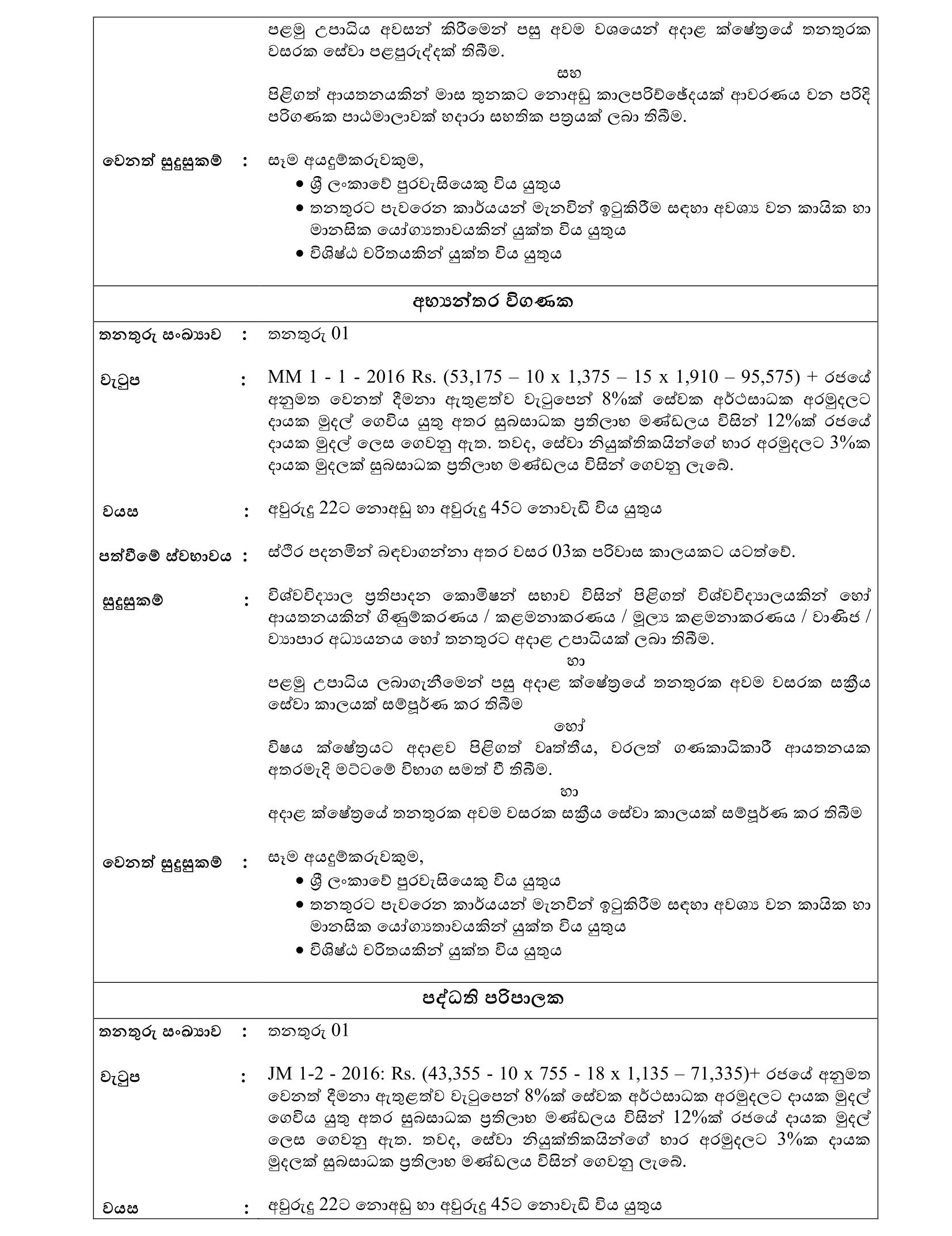 Deputy Commissioner (Financial Management), Assistant Commissioner (Development & Research), Internal Auditor, System Administrator, Software Developer, IT Executive - Welfare Benefits Board