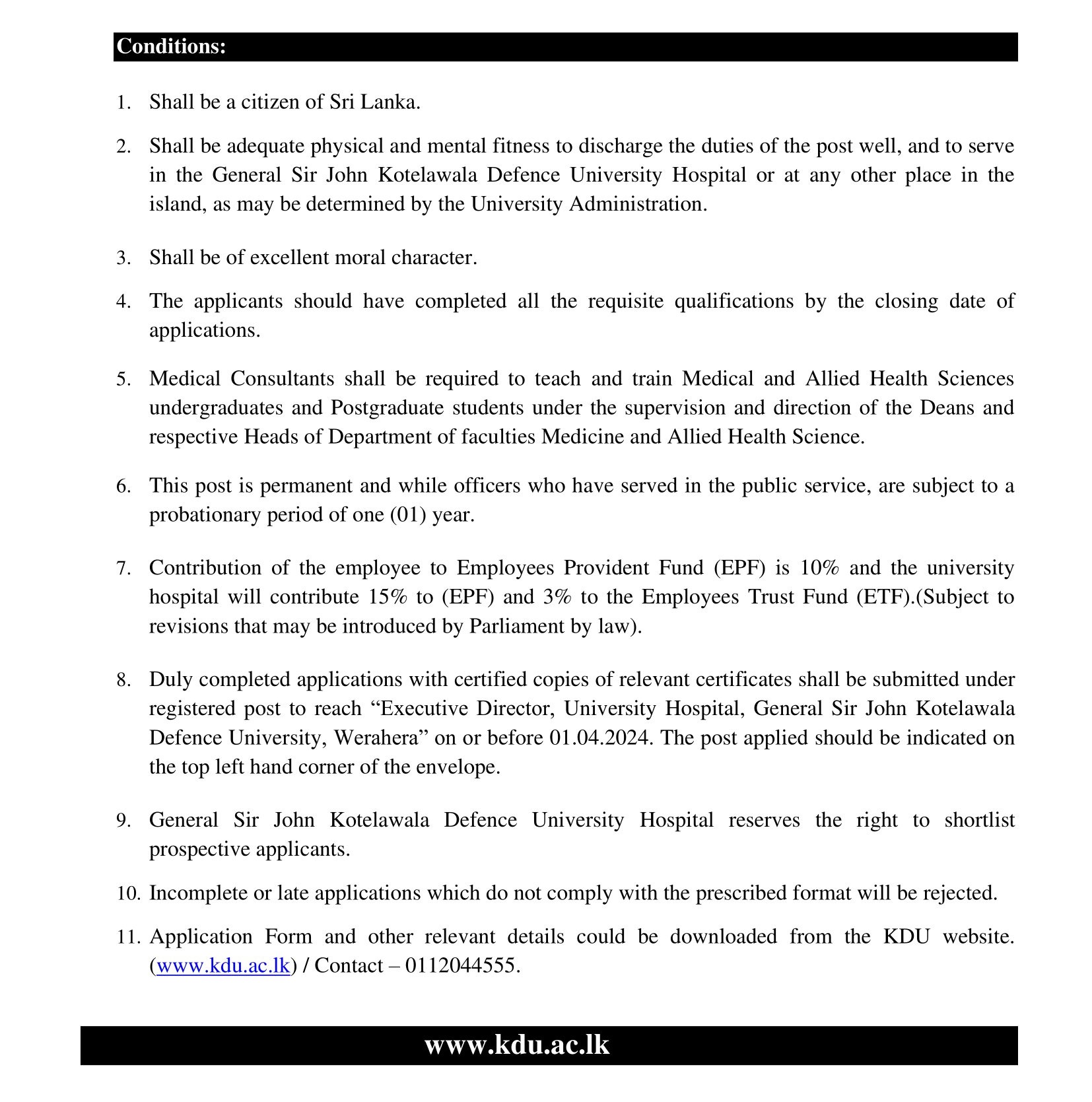 Consultant (Radiologist) - University Hospital - General Sir John Kotelawala Defence University