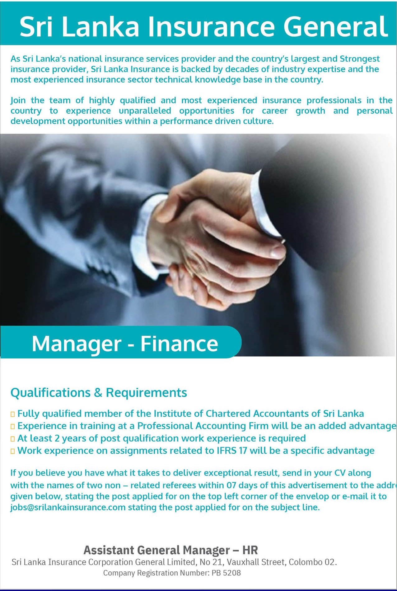 Manager (Finance) - Sri Lanka Insurance