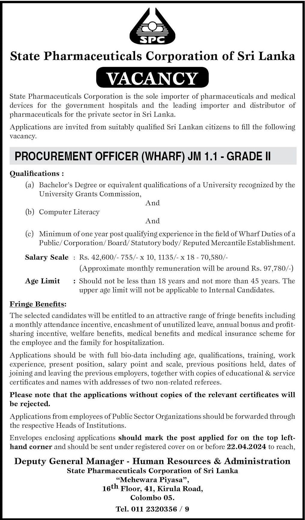 Procurement Officer - State Pharmaceutical Corporation of Sri Lanka