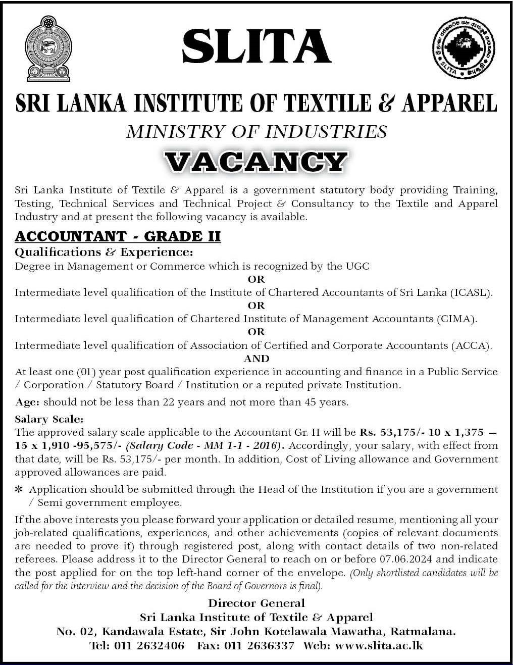Accountant - Sri Lanka Institute of Textile & Apparel