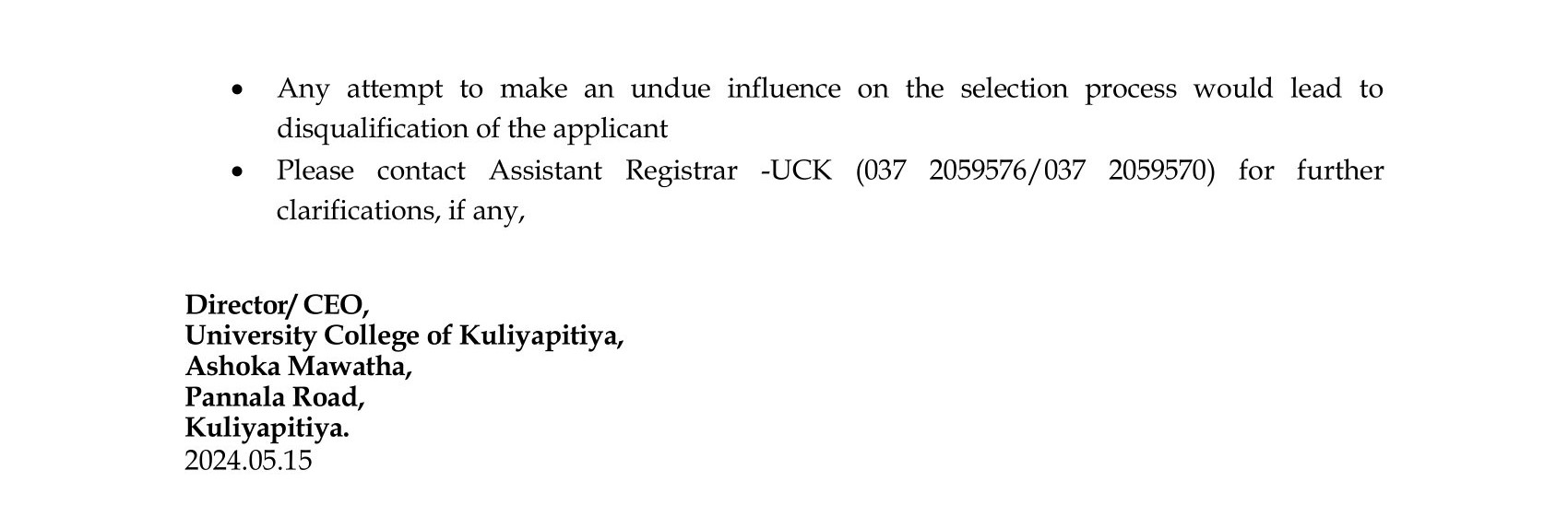 Demonstrator - University College of Kuliyapitiya - University of Vocational Technology