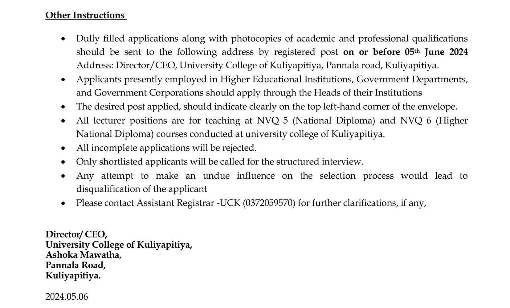 Lecturer, Senior Lecturer, Instructor - University College of Kuliyapitiya - University of Vocational Technology