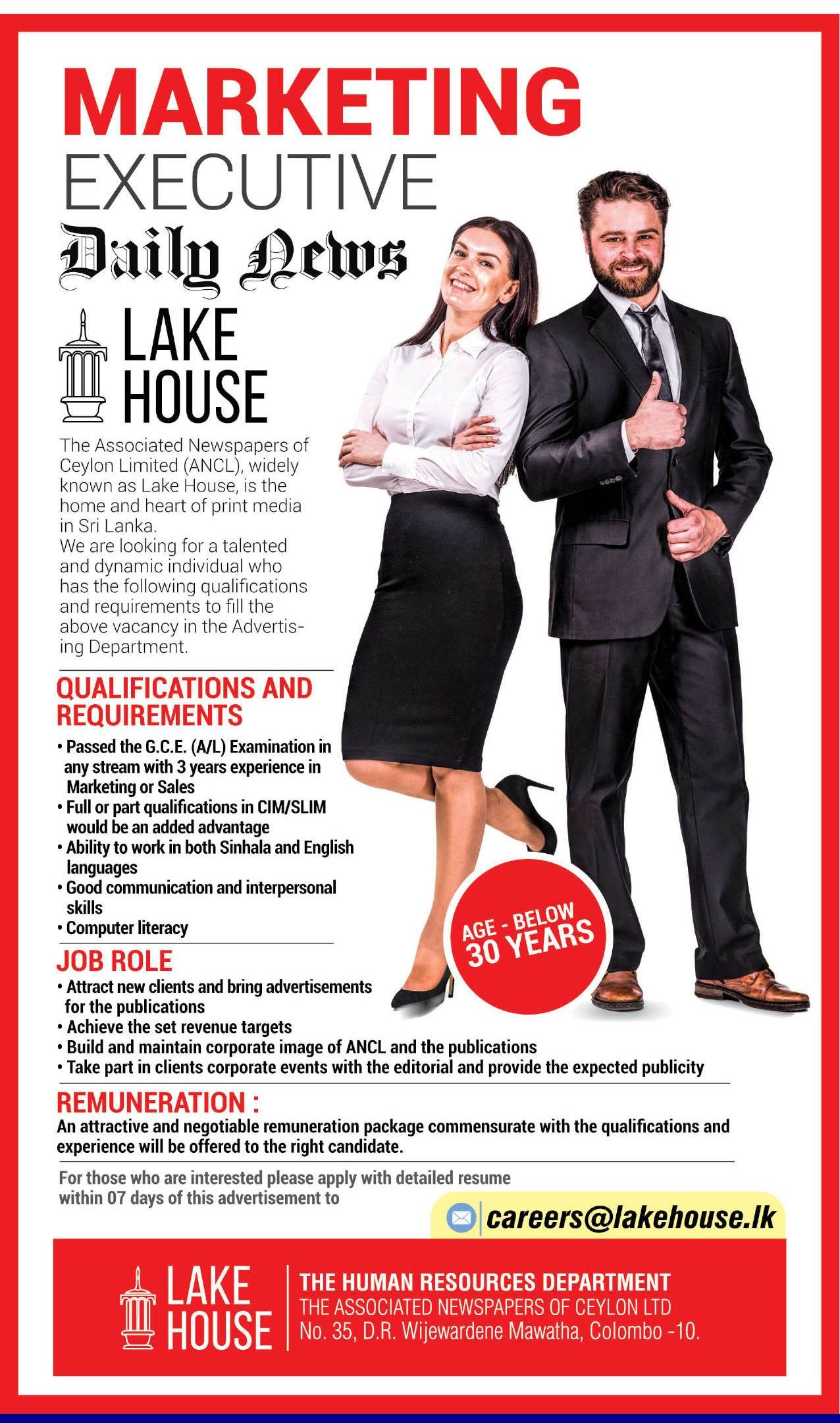 Marketing Executive - The Associated Newspapers of Ceylon Limited