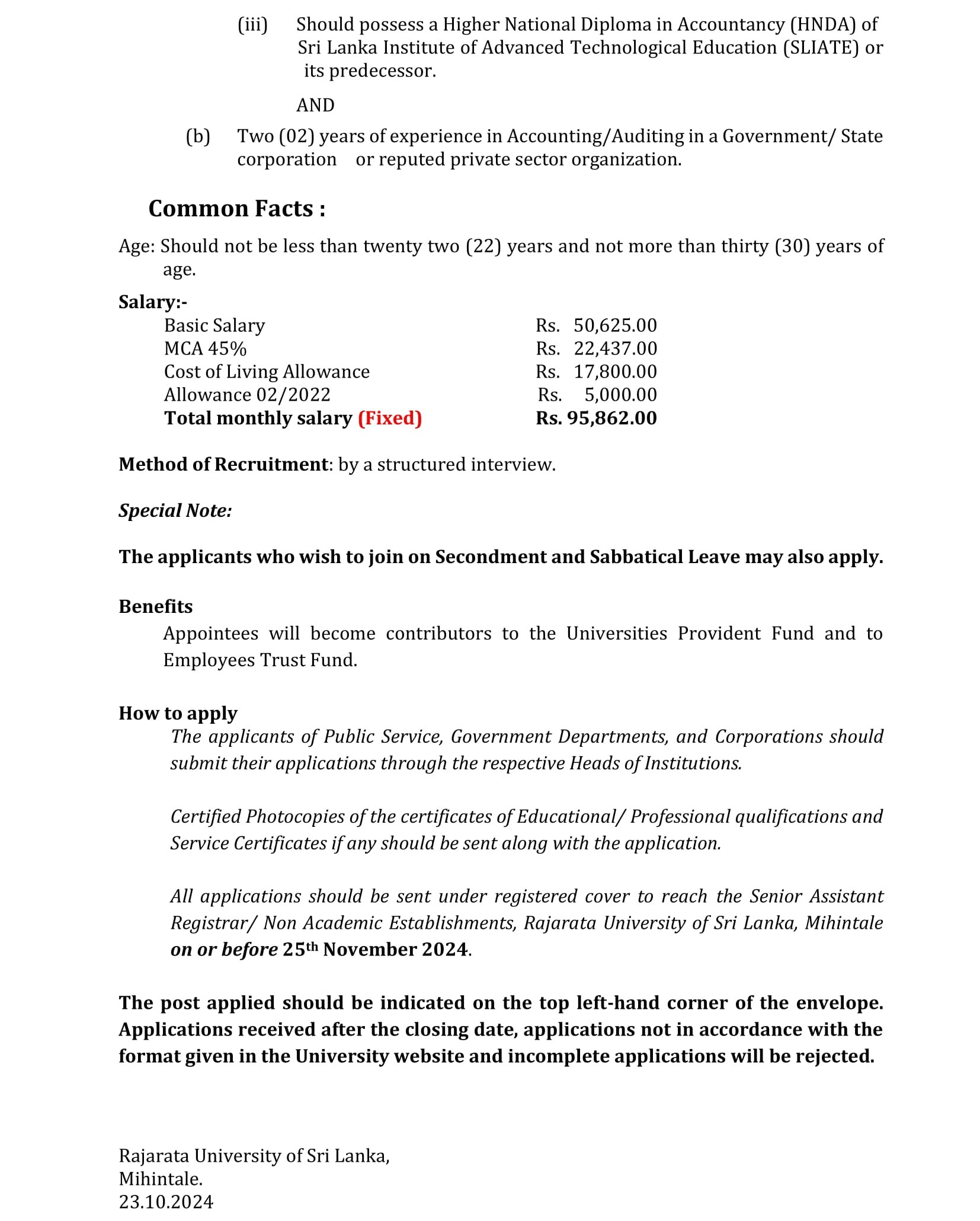 Assistant Registrar - Rajarata University of Sri Lanka