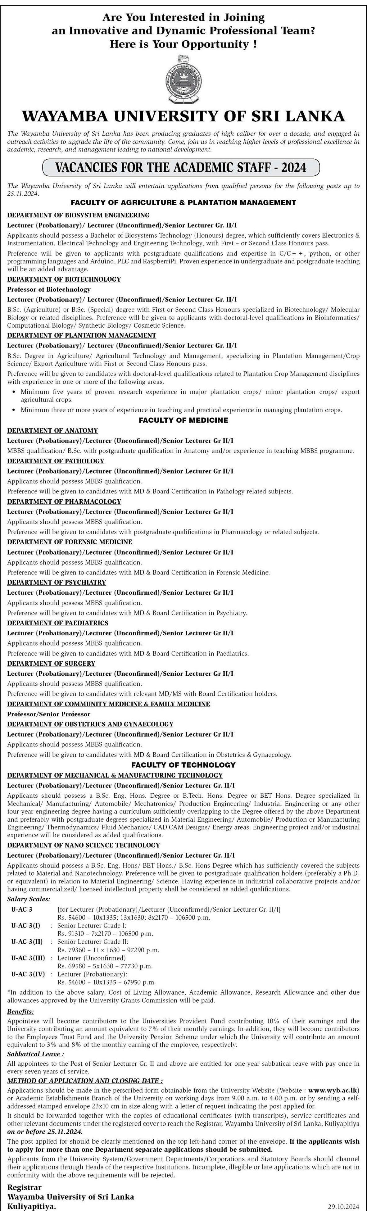 Lecturer, Senior Lecturer - Wayamba University of Sri Lanka
