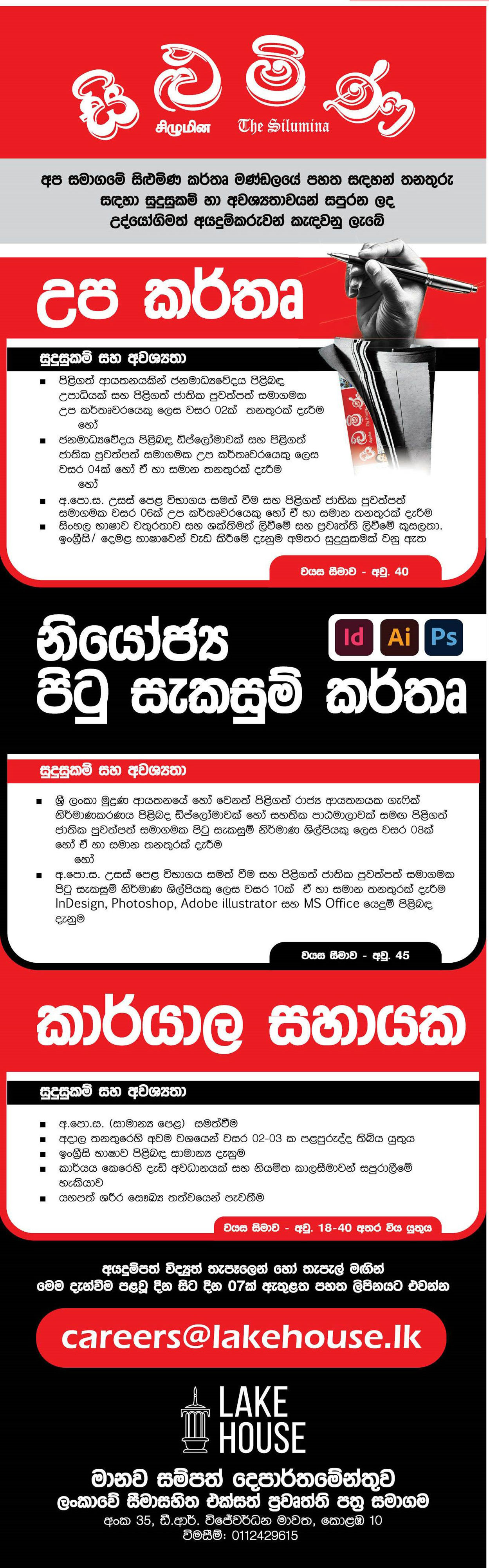 Office Assistant, Sub Editor, Deputy Page Editor - The Associated Newspapers of Ceylon Ltd