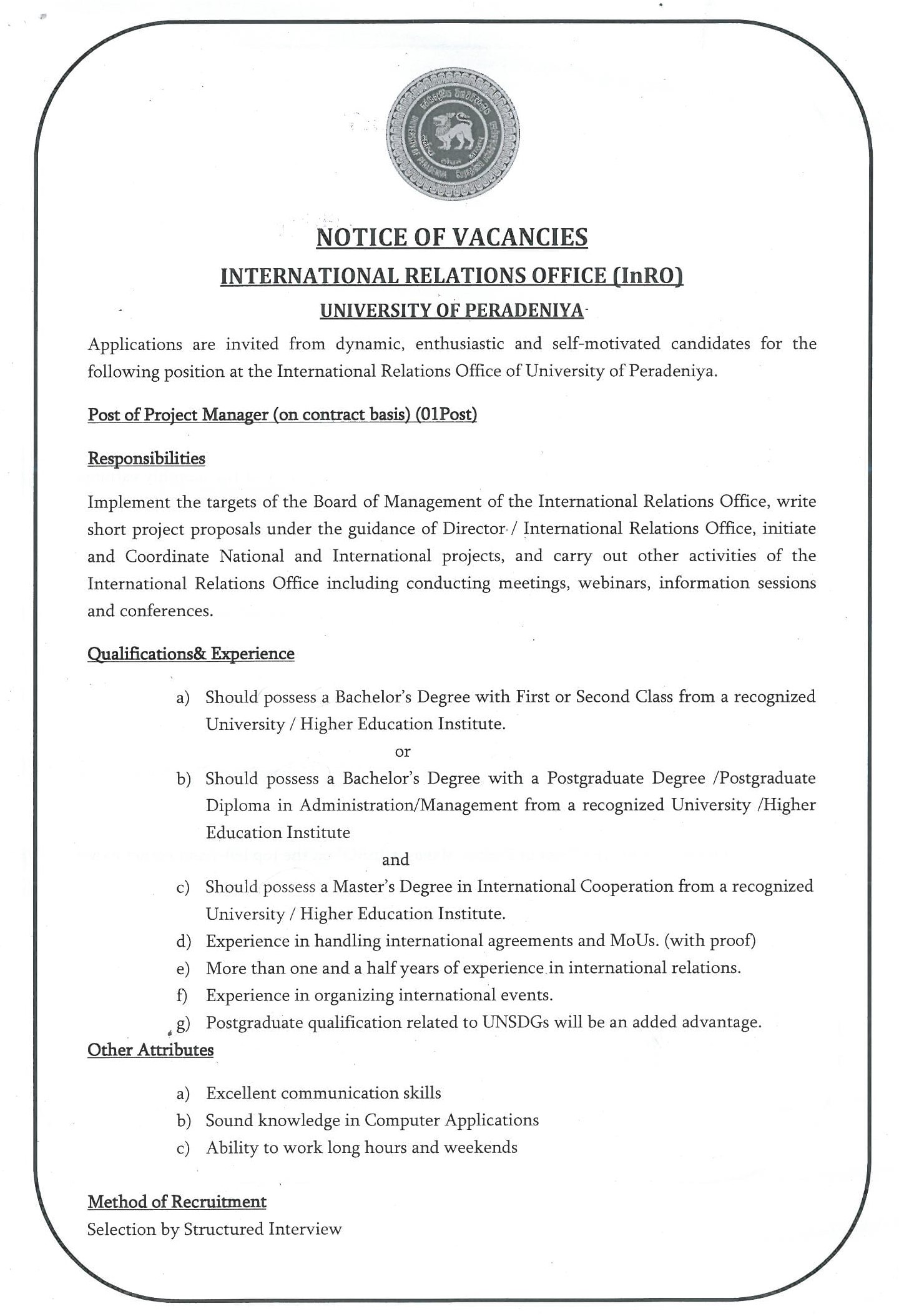 Project Manager - University of Peradeniya