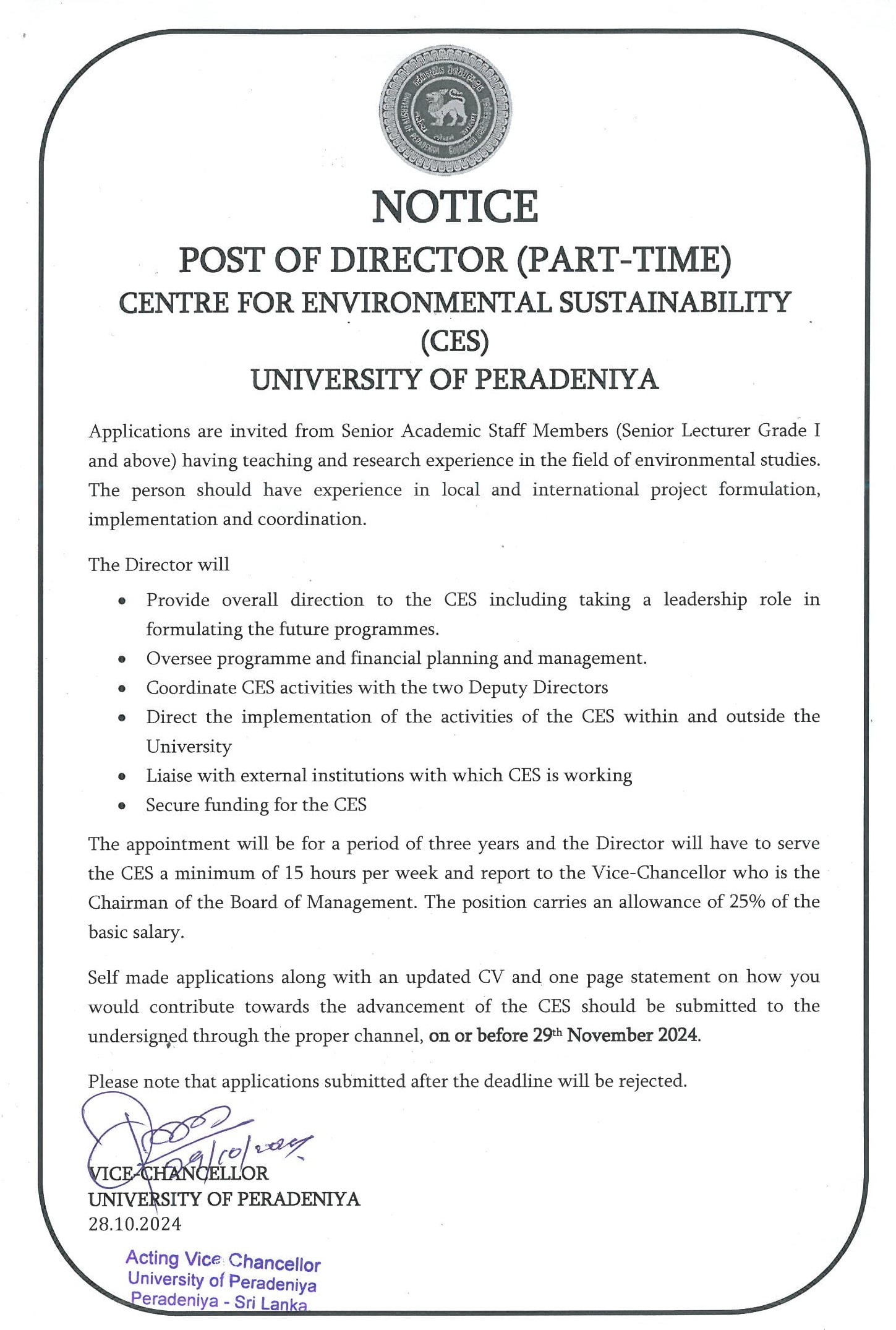 Director - University of Peradeniya