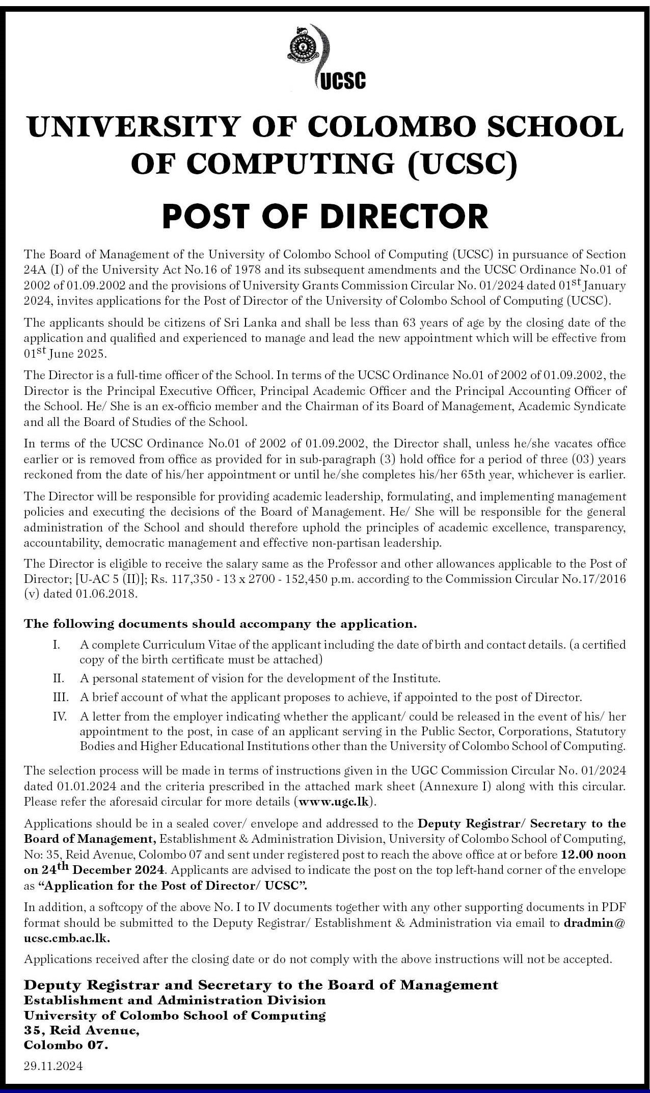 Director - University of Colombo School of Computing 