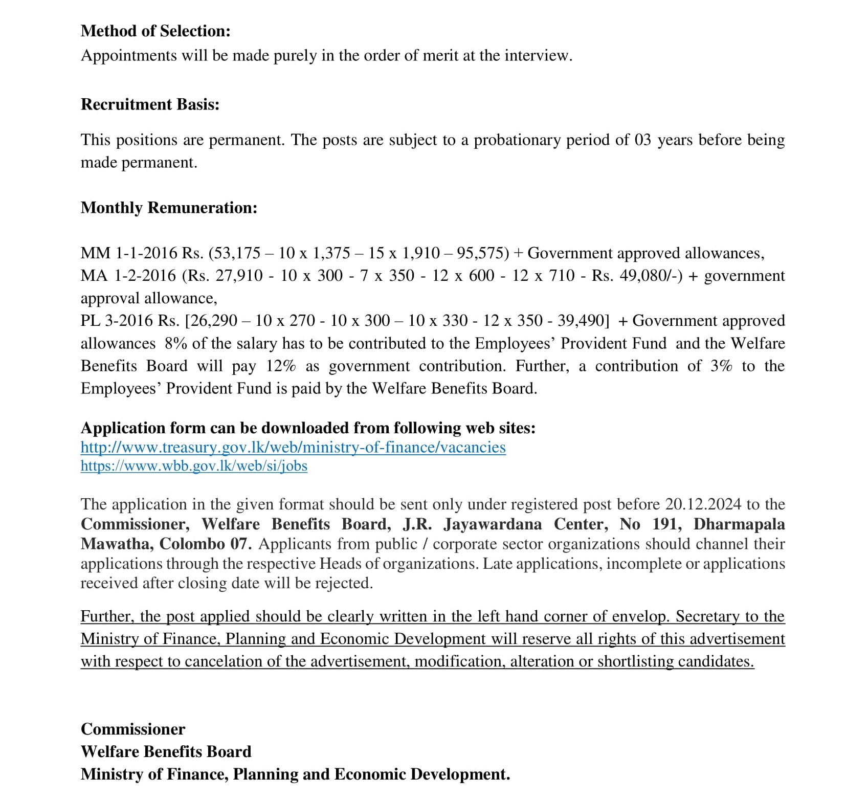 Assistant Welfare Commissioner, Help Desk Operator, Driver - Welfare Benefits Board