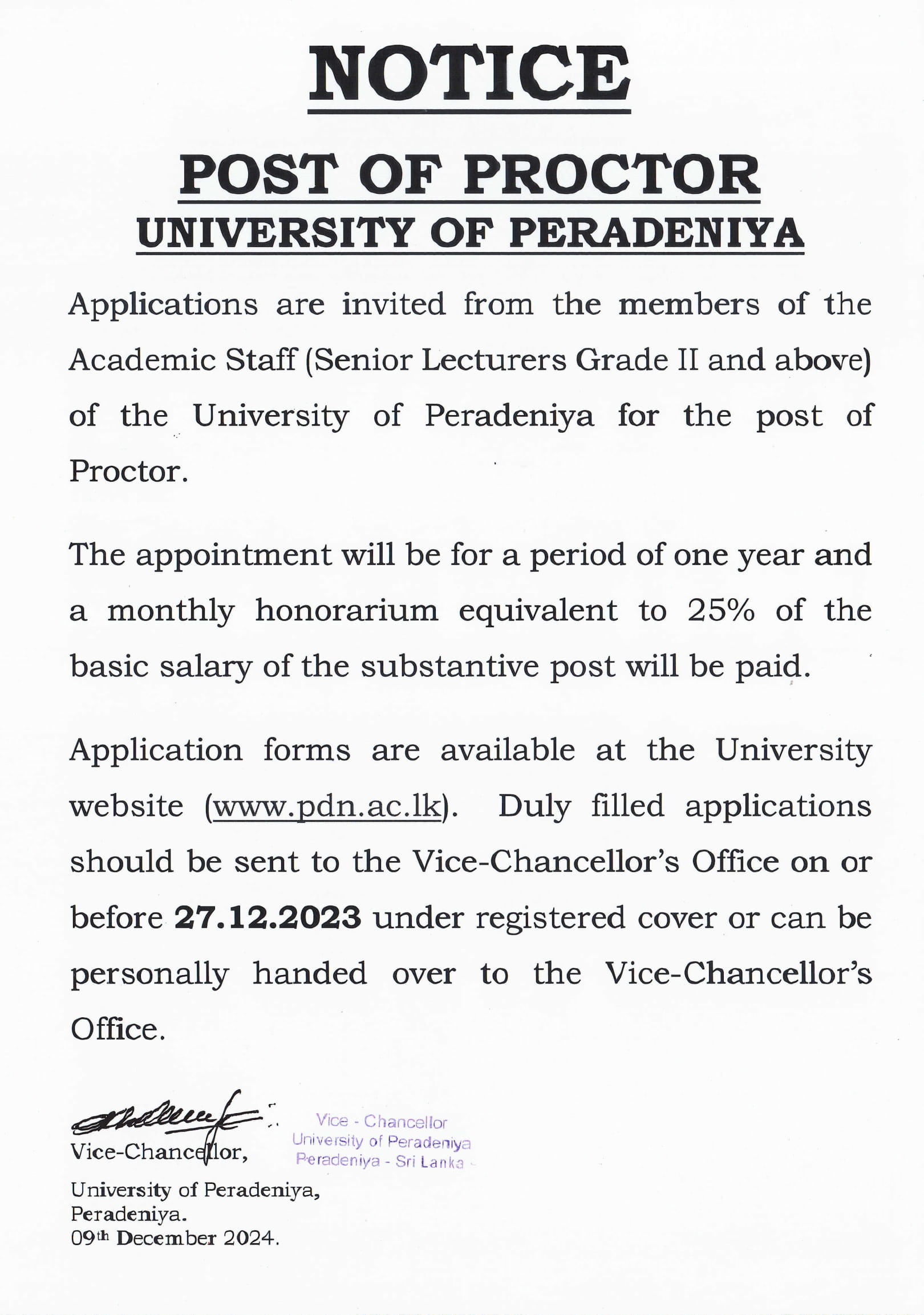Proctor - University of Peradeniya