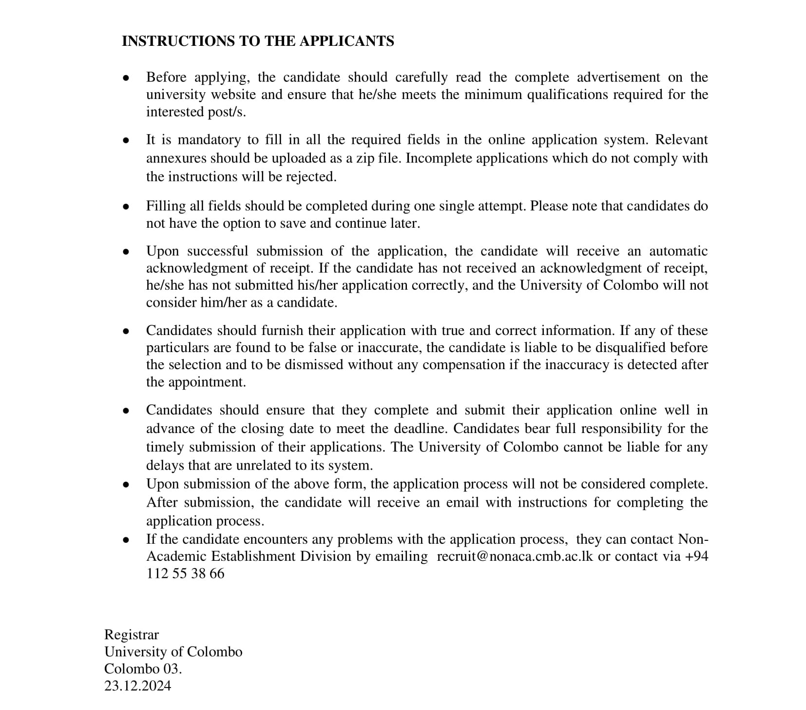 Secretary - University of Colombo