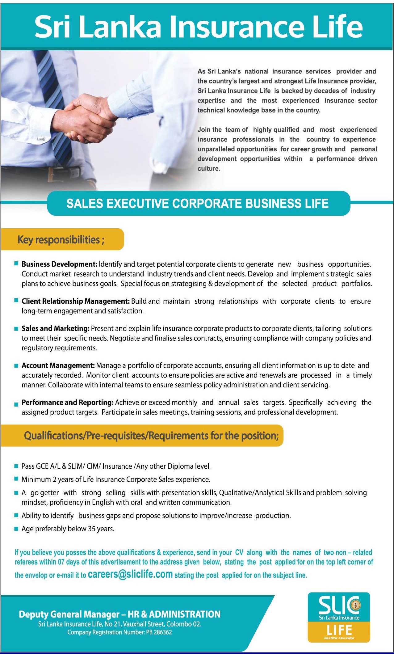 Sales Executive - Sri Lanka Insurance