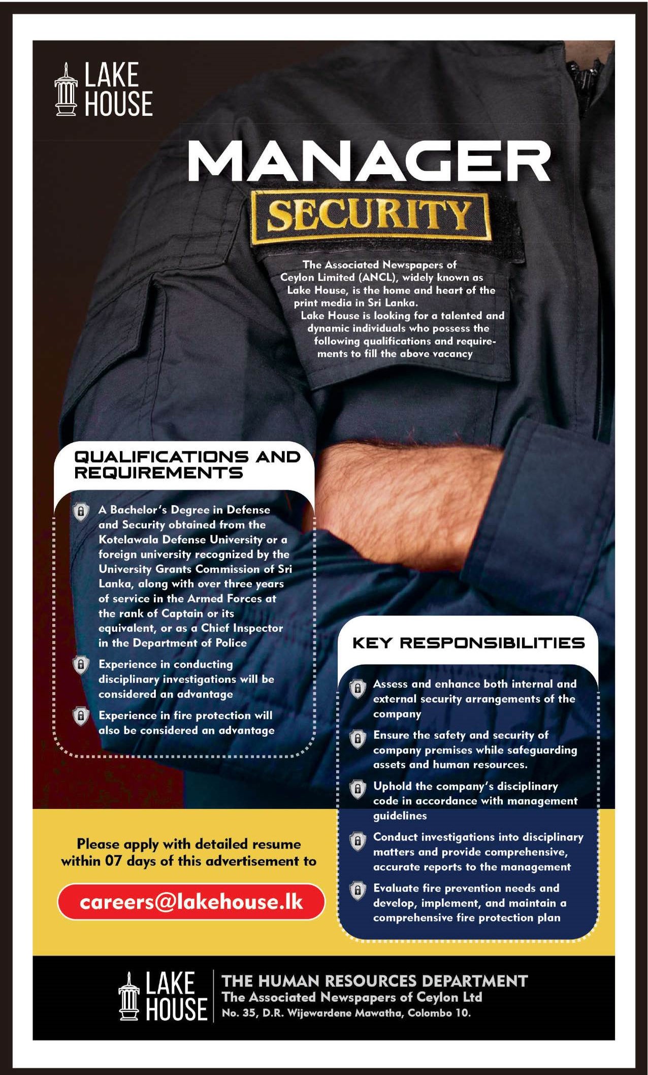 Manager (Security) - The Associated Newspapers of Ceylon Limited
