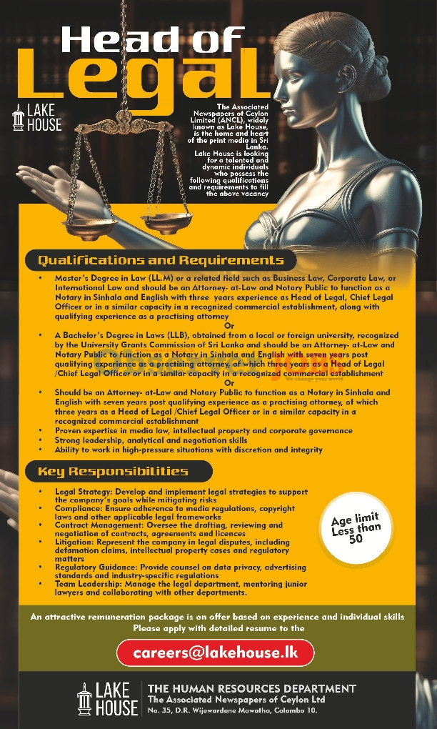 Head of Legal - The Associated Newspapers of Ceylon Limited