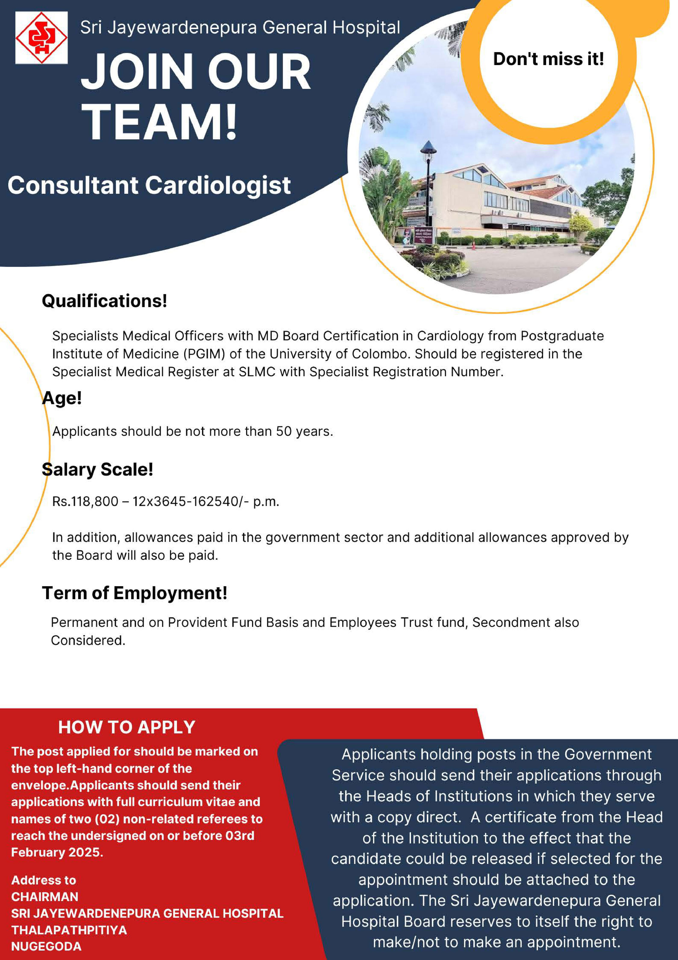 Consultant Cardiologist - Sri Jayewardenepura General Hospital