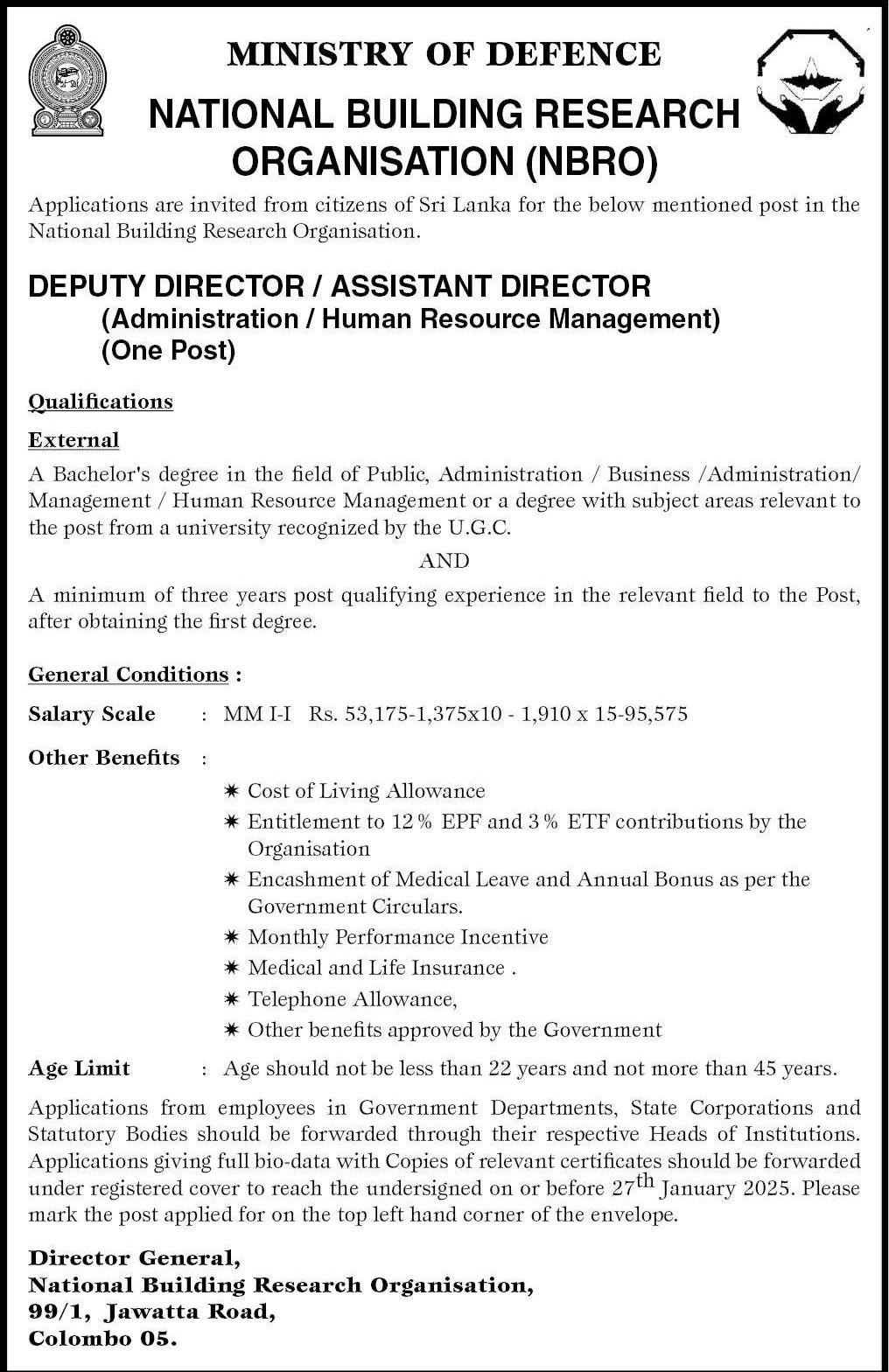 Deputy Director/Assistant Director - National Building Research Organisation