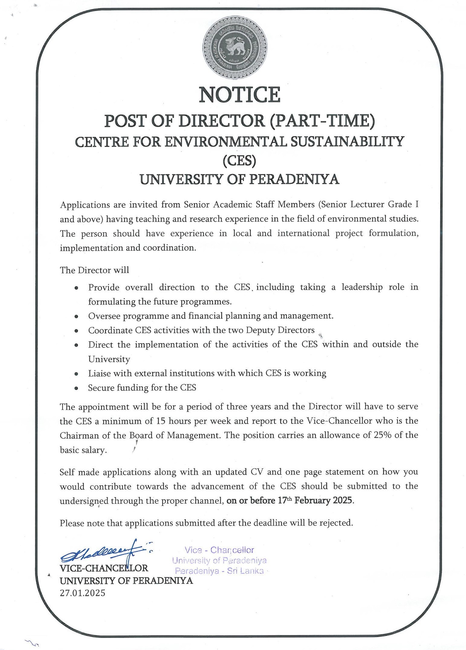 Director - University of Peradeniya