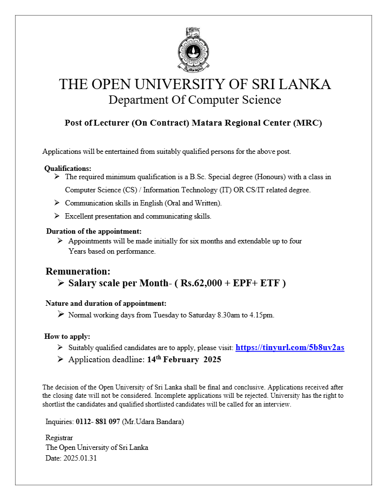Lecturer - The Open University of Sri Lanka