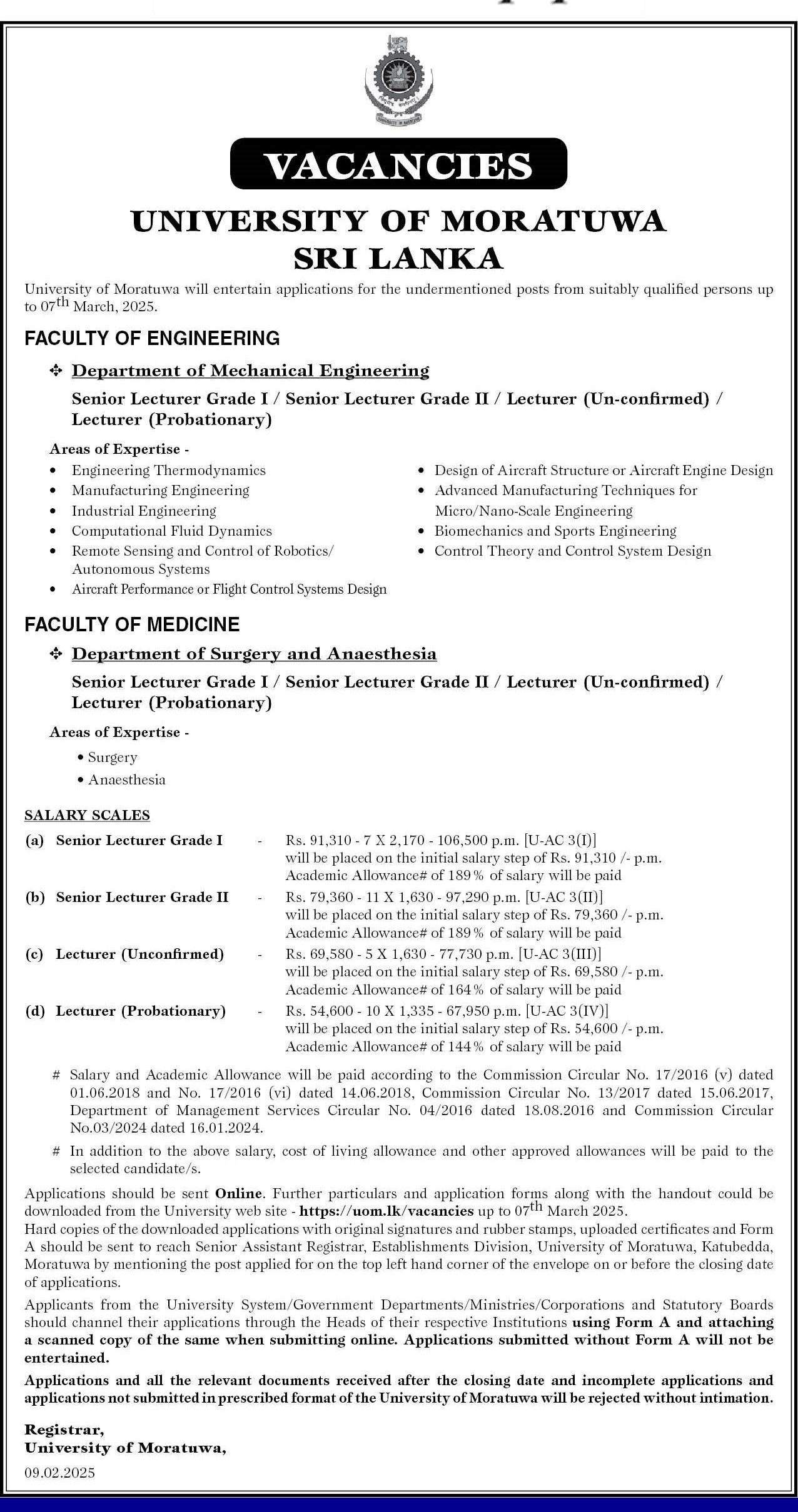 Senior Lecturer, Lecturer - University of Moratuwa