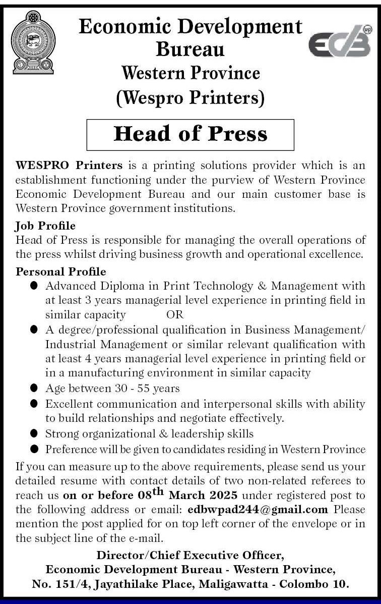 Head of Press - Economic Development Bureau