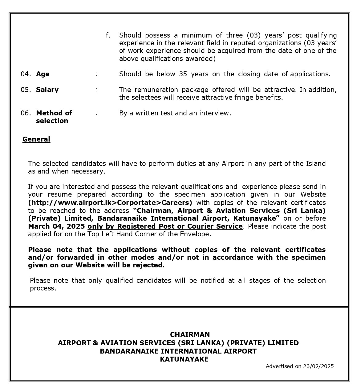 Technical Officer (Mechanical, Quantity Surveying) - Airport & Aviation Services (Sri Lanka) (Private) Limited