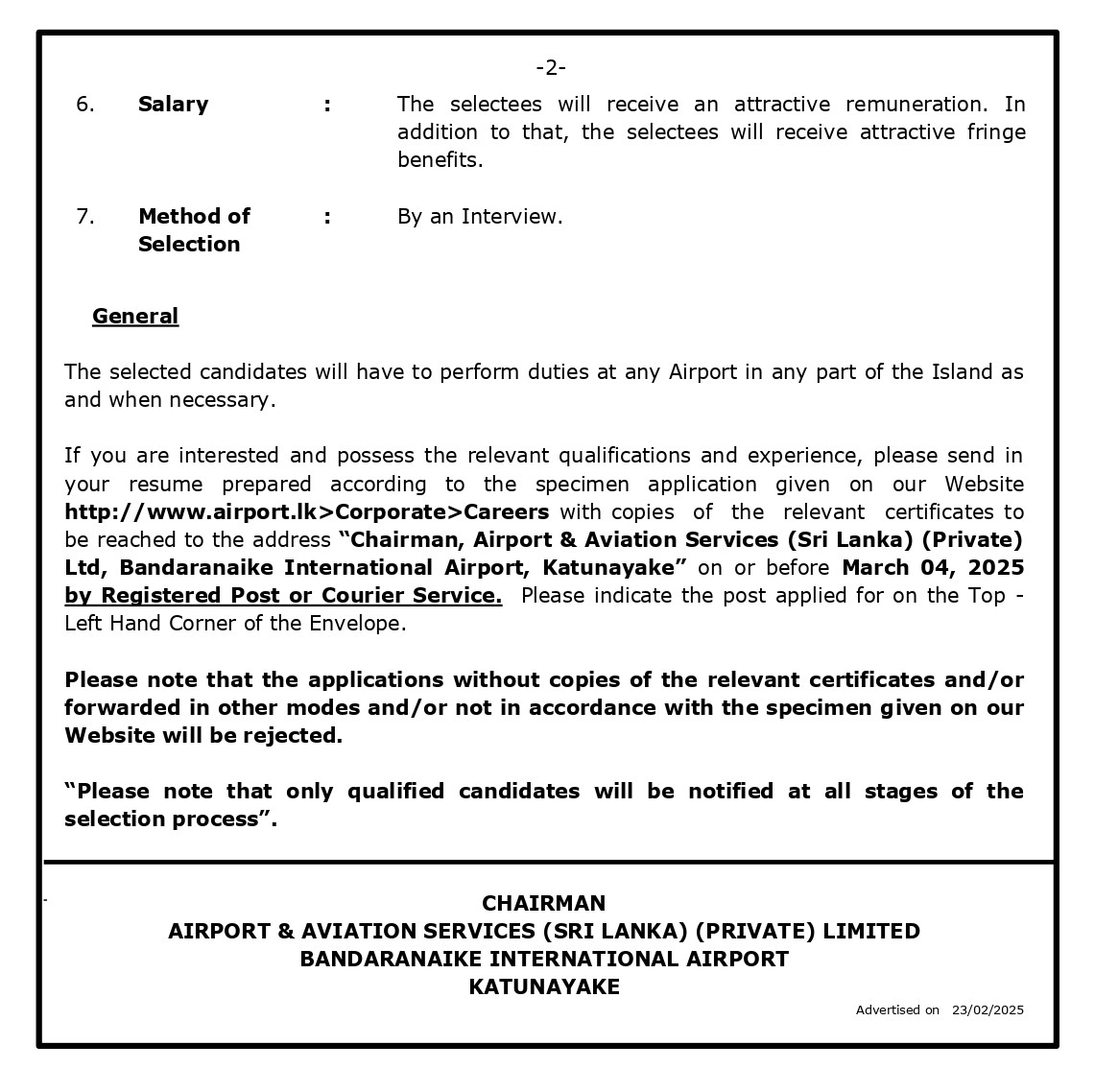 Accounts Assistant, Internal Audit Examiner, Aircraft Technician - Airport & Aviation Services (Sri Lanka) (Private) Limited  