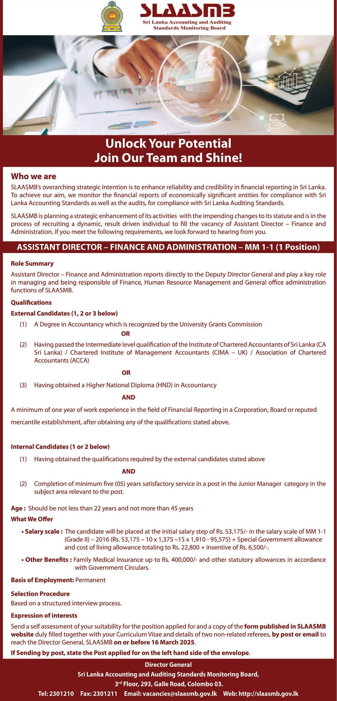 Assistant Director - Sri Lanka Accounting & Auditing Standards Monitoring Board 
