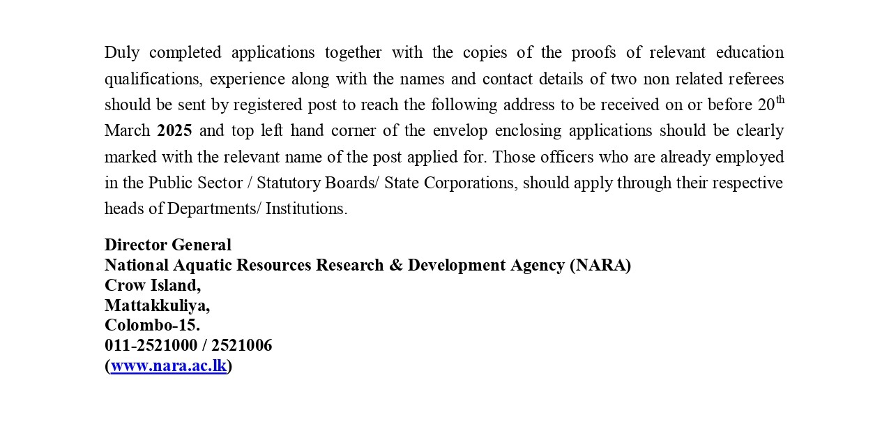 Systems Analyst/Programmer, Cartographer/Data Analyst, Skipper, Multimedia Planner, Coxswain, Engine Room Maintenance Technician, Fabricator - National Aquatic Resources Research & Development Agency 