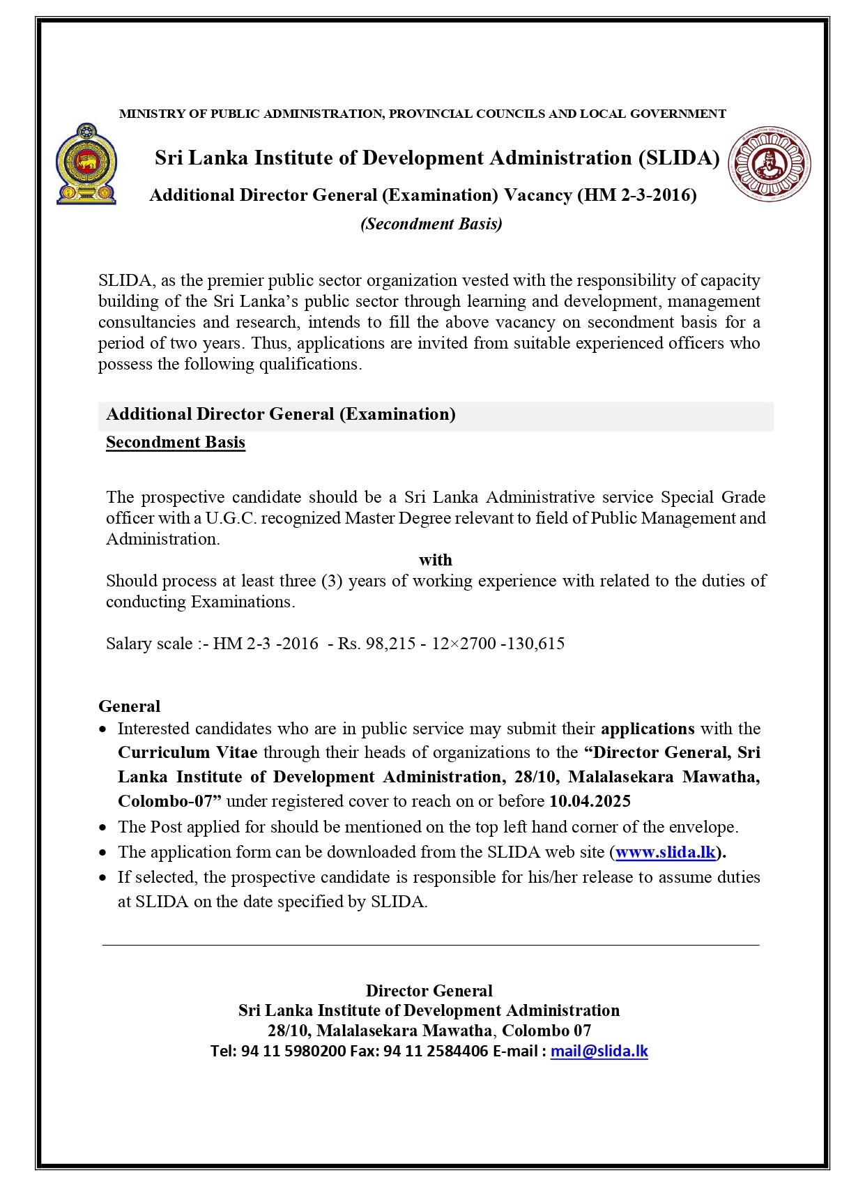 Additional Director General - Sri Lanka Institute of Development Administration