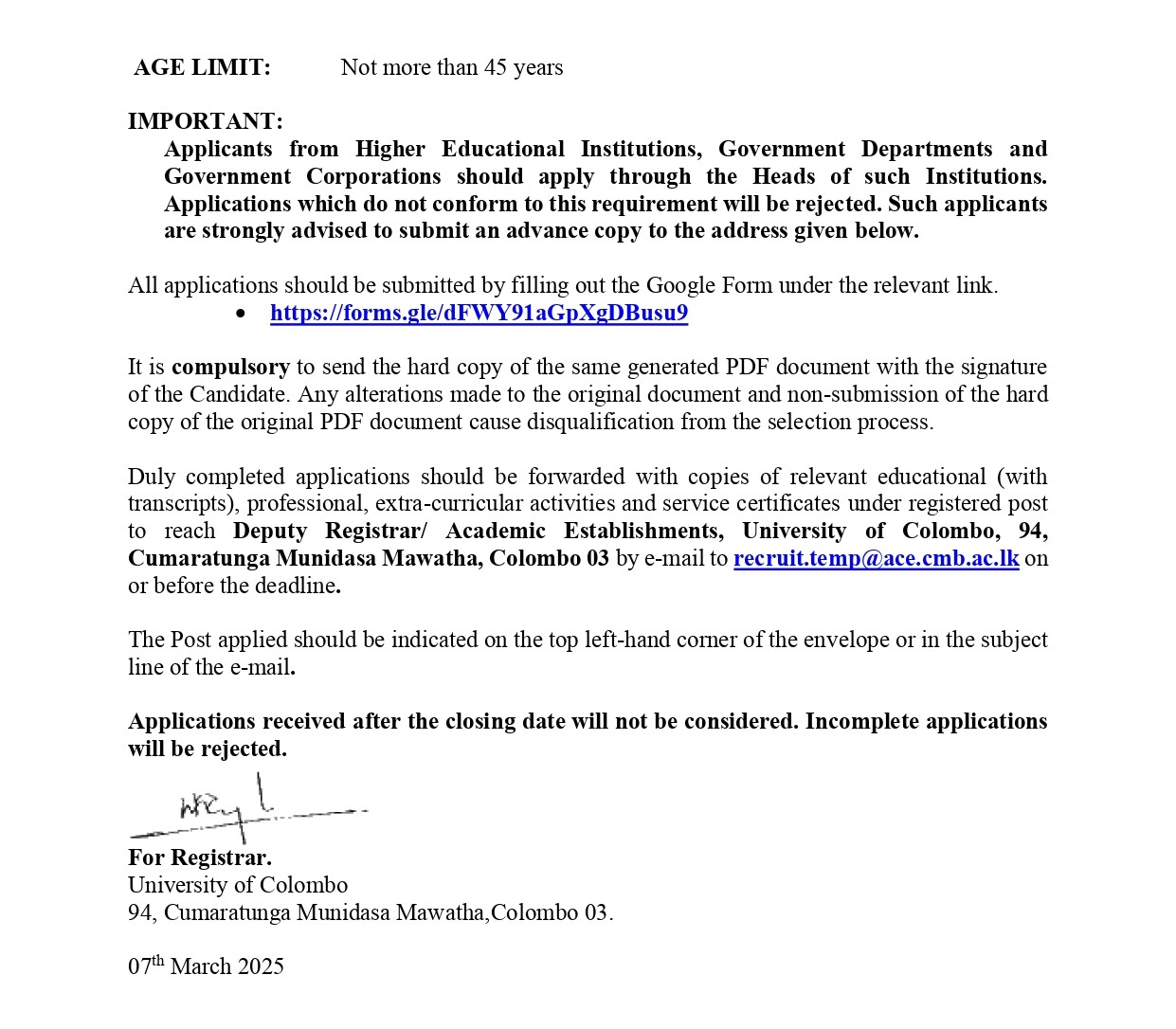 System Administrator - University of Colombo