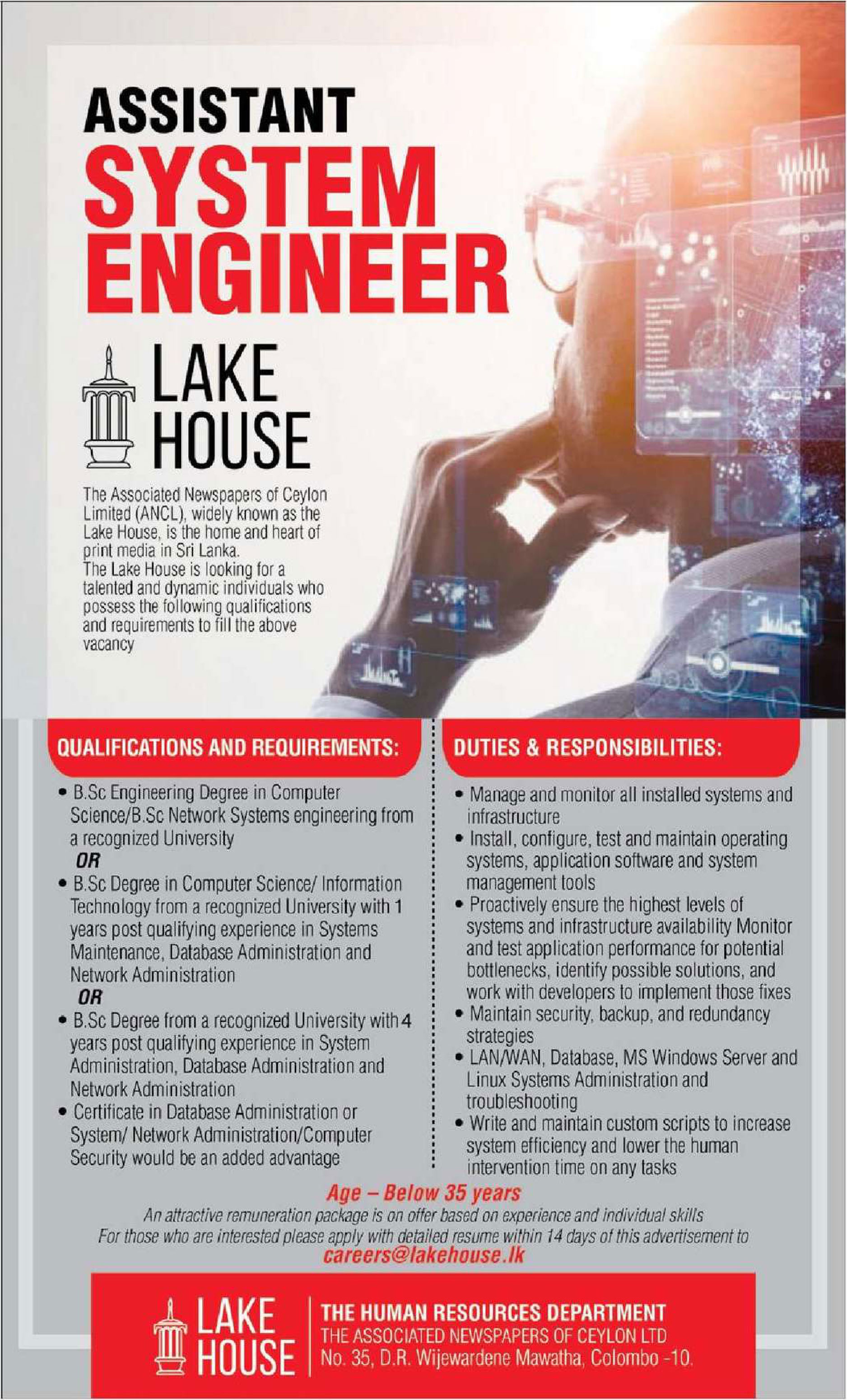 Assistant Systems Engineer - The Associated Newspapers of Ceylon Limited