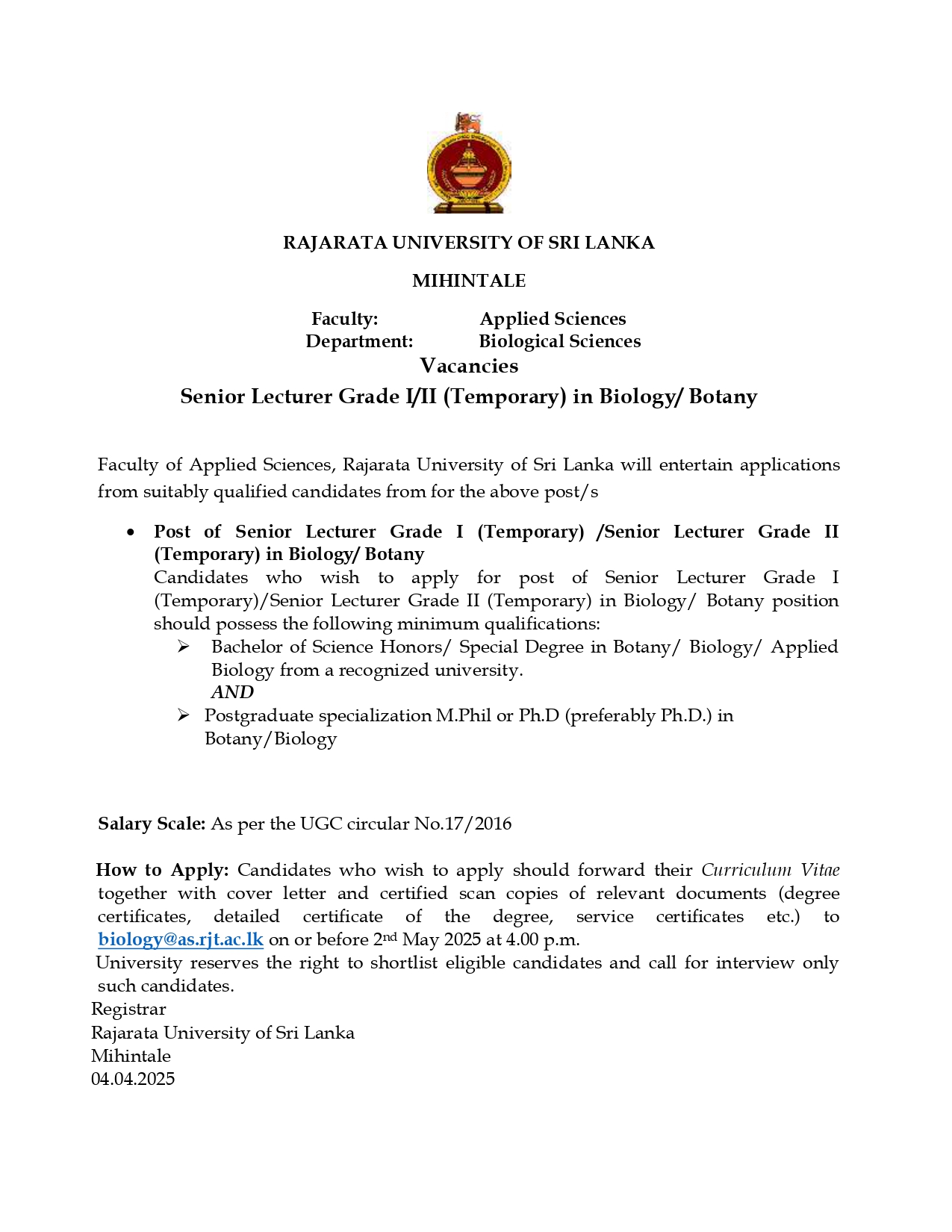 Senior Lecturer - Rajarata University of Sri Lanka