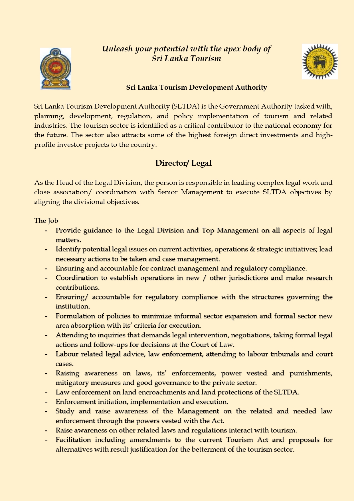 Director (Legal) - Sri Lanka Tourism Development Authority