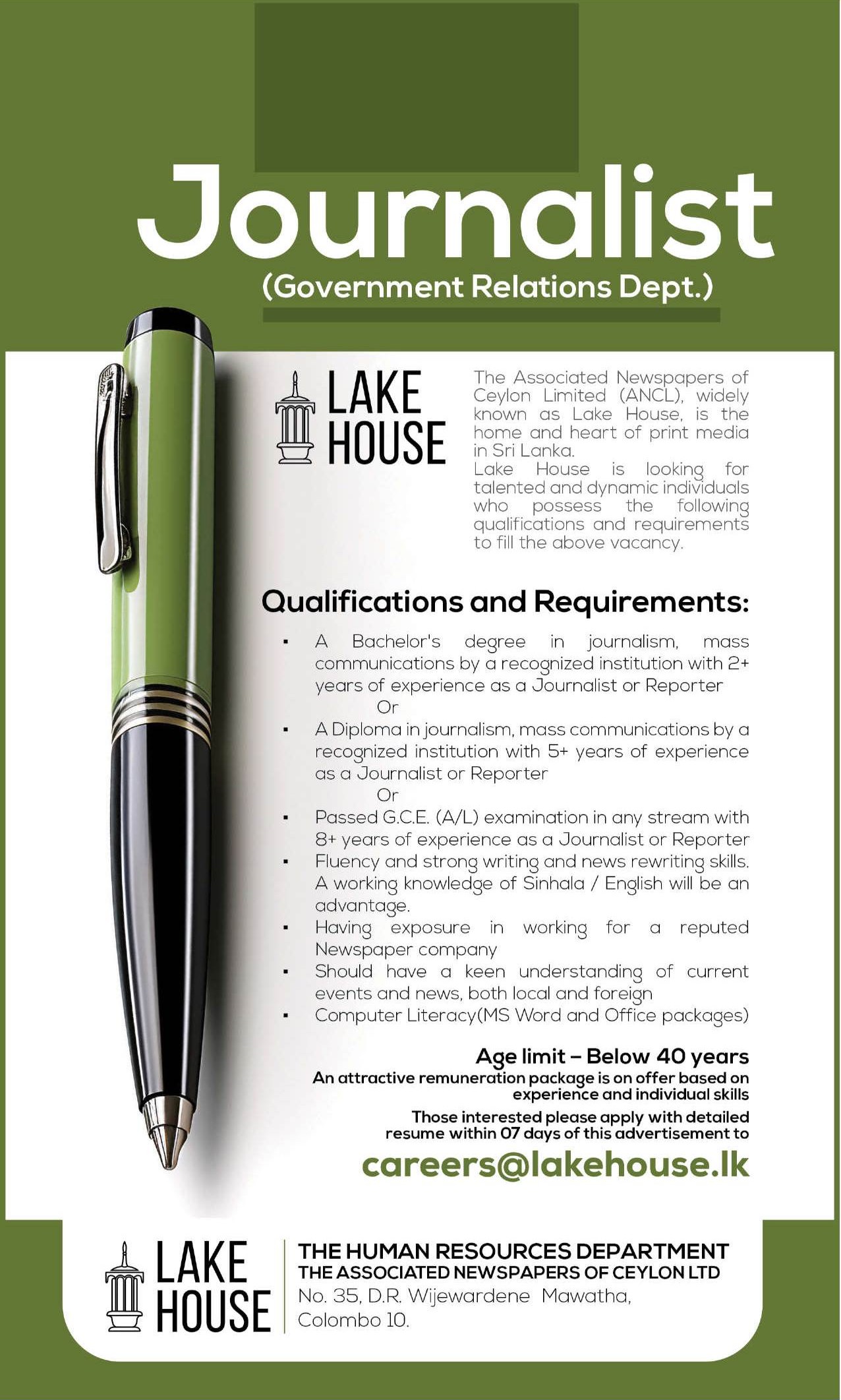 Journalist -The Associated Newspapers of Ceylon Limited