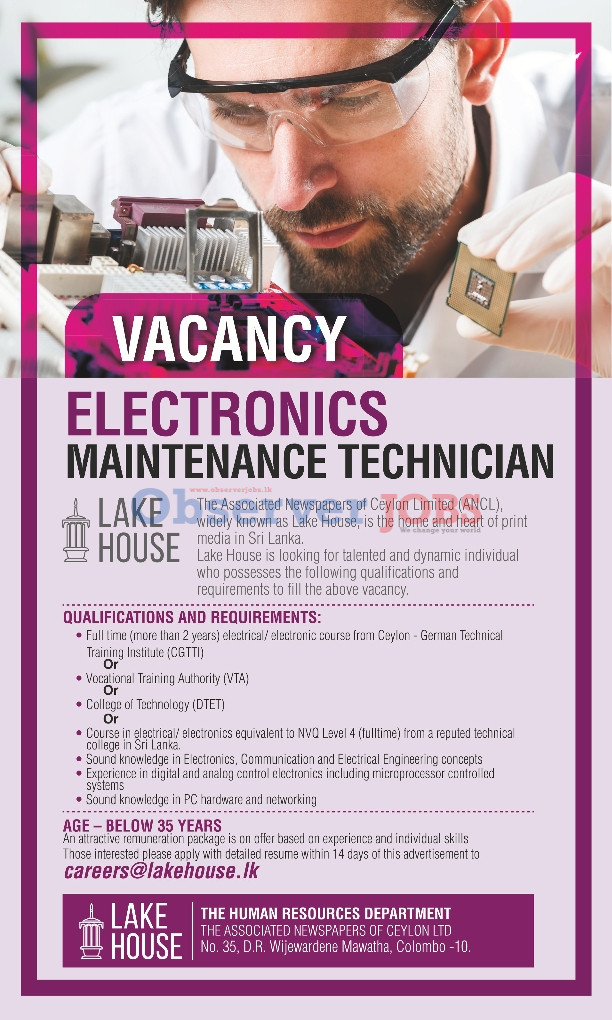 Electronic Maintenance Technician - The Associated Newspapers of Ceylon Limited