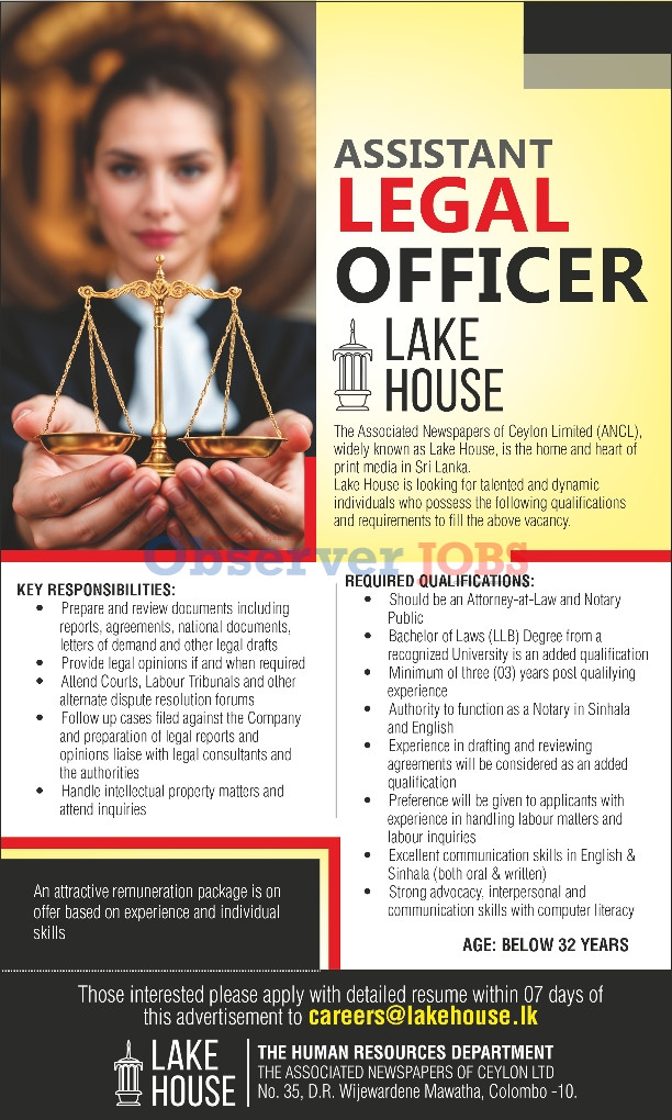 Assistant Legal Officer - The Associated Newspapers of Ceylon Limited