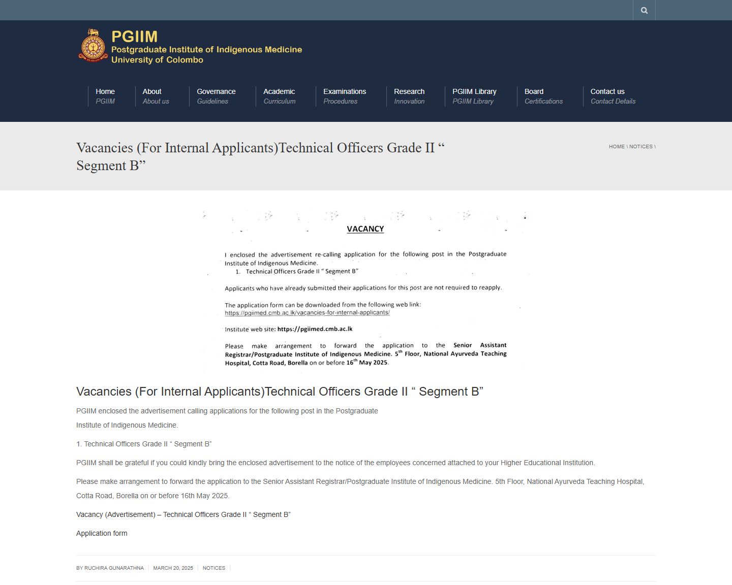 Technical Officer - Postgraduate Institute of Indigenous Medicine - University of Colombo